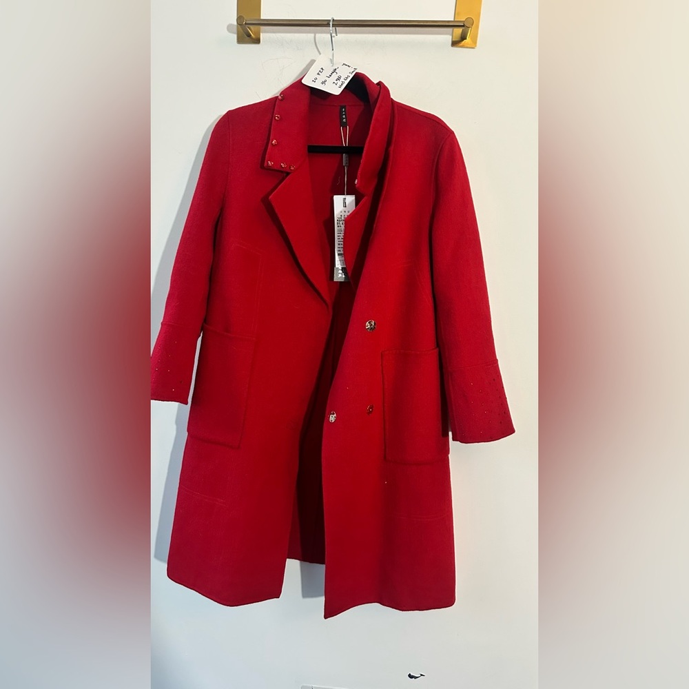 New w tag , Red Wool Coat 20” P2P (Fits S–M), Size M. 2500